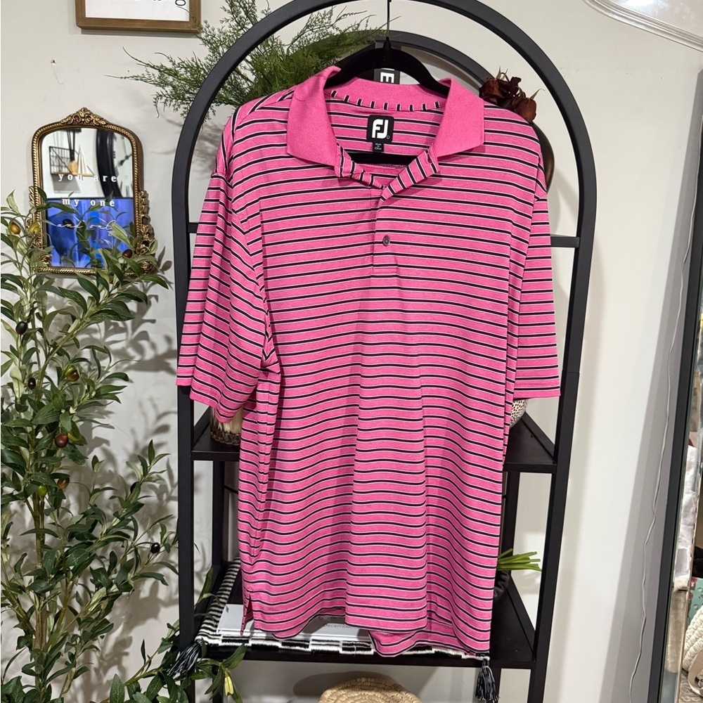 FootJoy FJ Men's Pink and Black Striped Polo size large